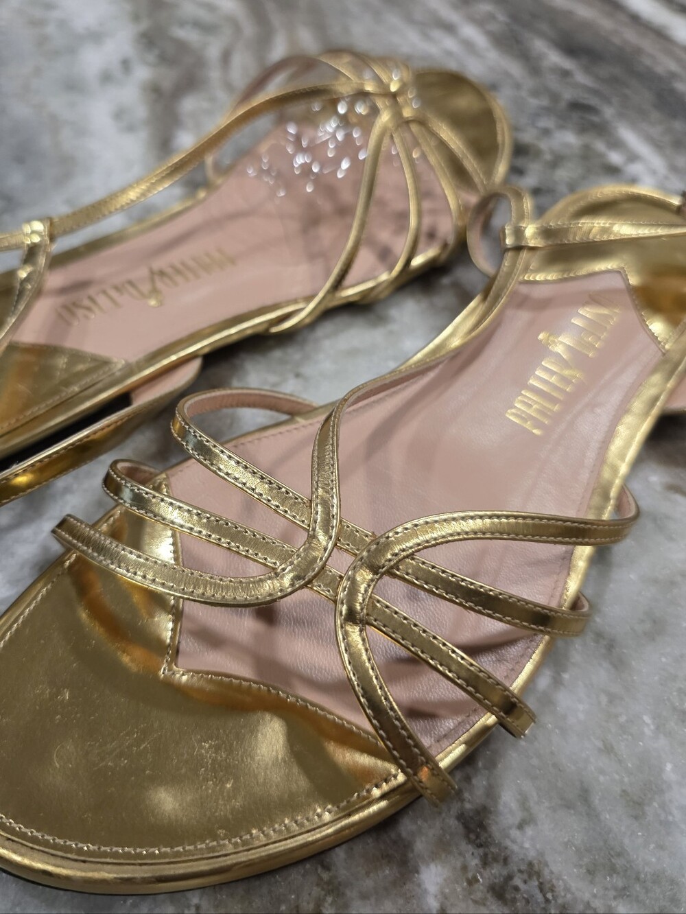 PALTER DeLISO Rio Grand Metallic Gold Strappy Flat Sandals Made in Italy EU 40 - Picture 4 of 14